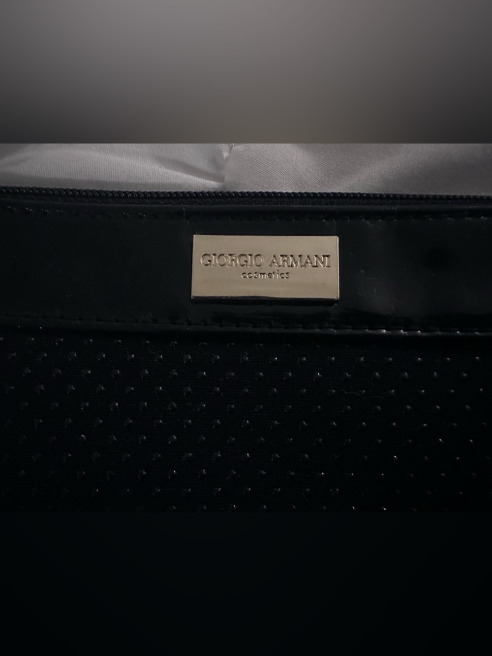Giorgio Armani Black Vinyl Cosmetic Pouch with Silver Logo Plaque